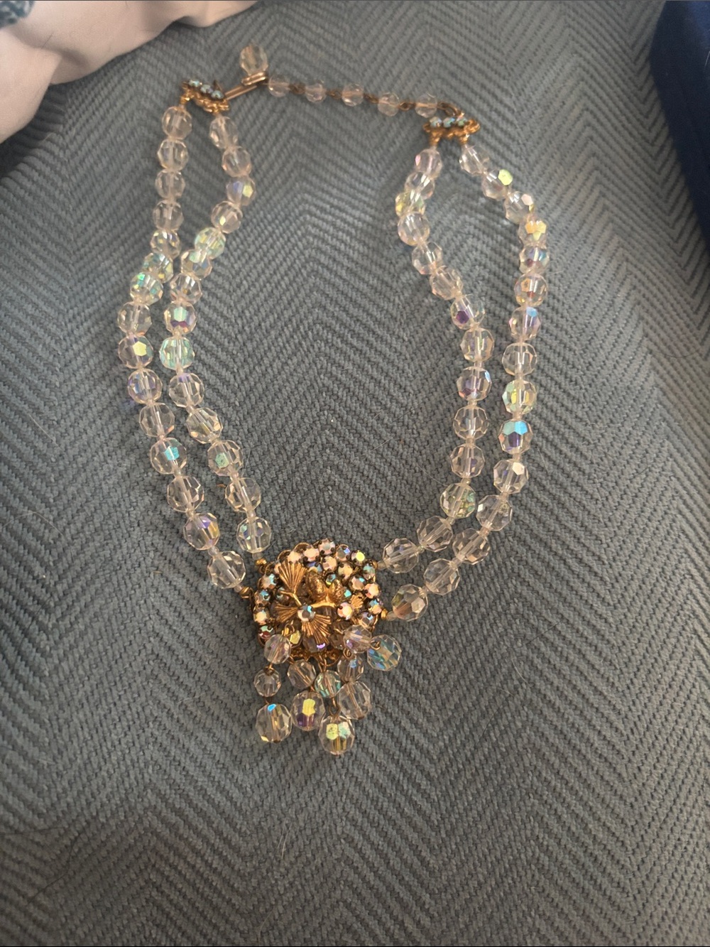 Vintage Gold and Iridescent aurora borealis Multi-Strand Necklace